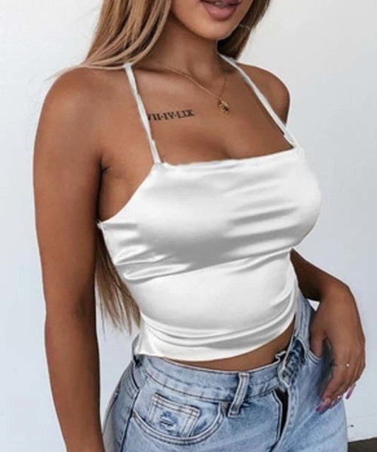 Crop Top Women Y2k Backless Printed Tube Top Sexy Spahetti Strap Back Bandage Summer Top Ladies Hem Asymmetric Camisole 2021