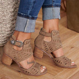 Hollow Out Sandals Mid Heel Summer Slip-on Buckle Ladies Shoes Artificial Open Toe Casual Wedding Pumps Women Sandalias