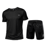 2 Pcs/Sets Men's Sportswear Short Sleeve T-Shirt Athletic Wear Compression Suit Gym Elastic Tracksuit Ropa Deportiva Running Set
