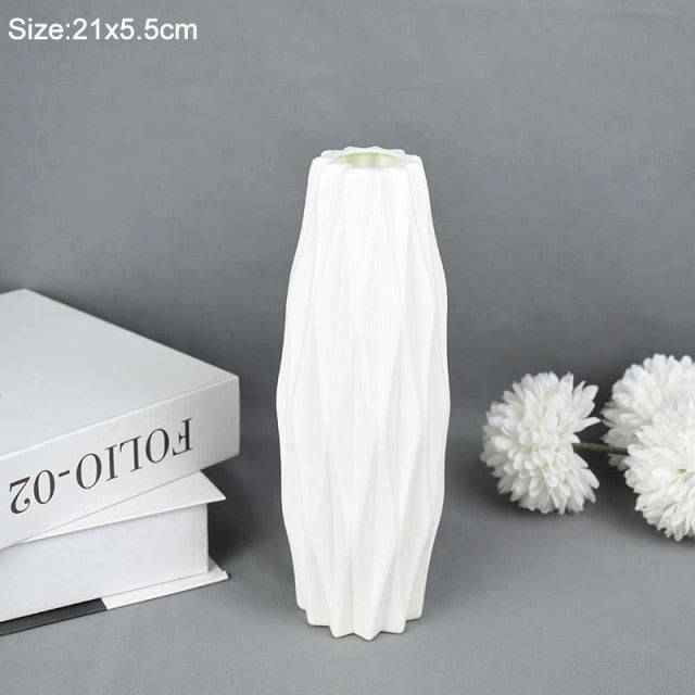 Modern Flower Vase White Pink Plastic Vase Flower Pot Basket Nordic Home Living Room Decoration Ornament Flower Arrangement