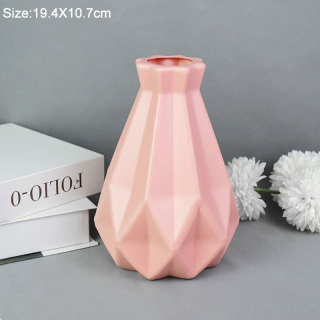 Modern Flower Vase White Pink Plastic Vase Flower Pot Basket Nordic Home Living Room Decoration Ornament Flower Arrangement