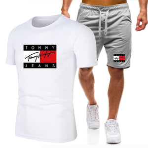 Summer jogger men's T-shirt short-sleeve suit casual sportswear suit sports shorts breathable 2-piece set cotton suit 2021 new
