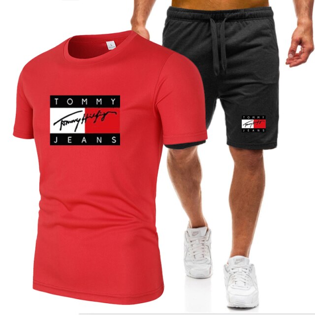 Summer jogger men's T-shirt short-sleeve suit casual sportswear suit sports shorts breathable 2-piece set cotton suit 2021 new