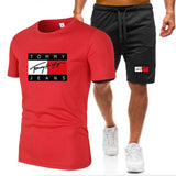 Summer jogger men's T-shirt short-sleeve suit casual sportswear suit sports shorts breathable 2-piece set cotton suit 2021 new