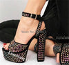 Linamong Bling Bling Open Toe High Platform Chunky Heel Rhinestone Sandals Black Red Silver Gold Crystal Thick High Heel Sandals