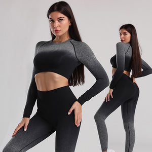 Yoga Set Female Sports Suit Women Sportswear Crop Top Outfit Fitness Athletic Wear Gym Seamless Color Workout Clothes For Girl