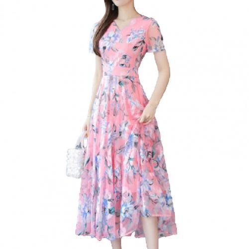 70% Summer Women's Dress 2021 Hot Sell Summer Women Dress Waist Tight Short Sleeve Floral Print Midi Dress Streetwear for Party