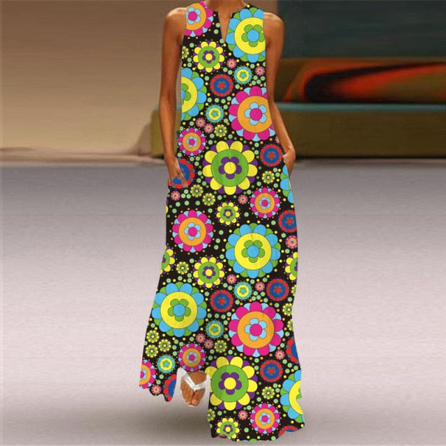 WAYOFLOVE Sleeveless Elegant Black Dress 2021 Casual Breathable Long Dresses Summer Beach Woman Girl Rose Print Maxi Dress Women