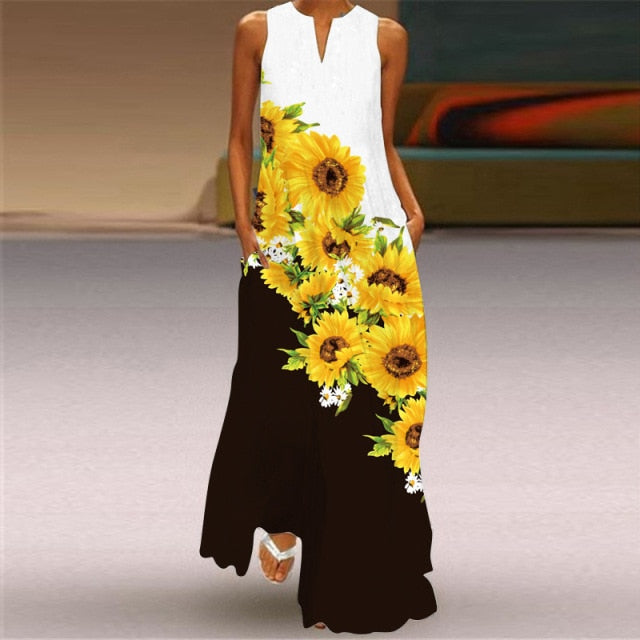 WAYOFLOVE Sleeveless Elegant Black Dress 2021 Casual Breathable Long Dresses Summer Beach Woman Girl Rose Print Maxi Dress Women