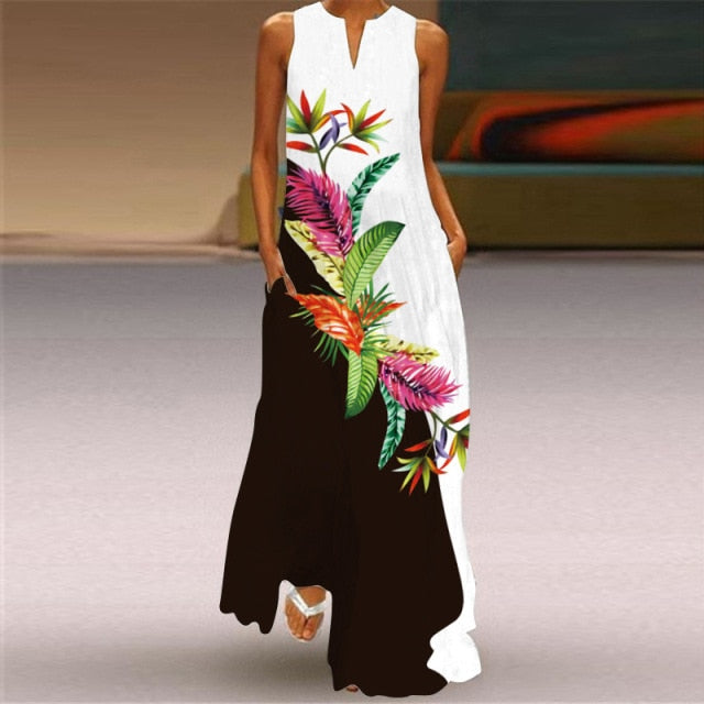 WAYOFLOVE Sleeveless Elegant Black Dress 2021 Casual Breathable Long Dresses Summer Beach Woman Girl Rose Print Maxi Dress Women