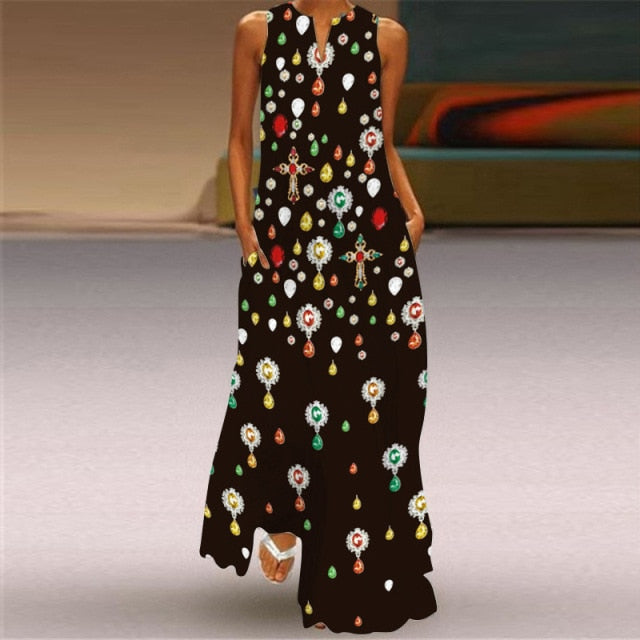 WAYOFLOVE Sleeveless Elegant Black Dress 2021 Casual Breathable Long Dresses Summer Beach Woman Girl Rose Print Maxi Dress Women