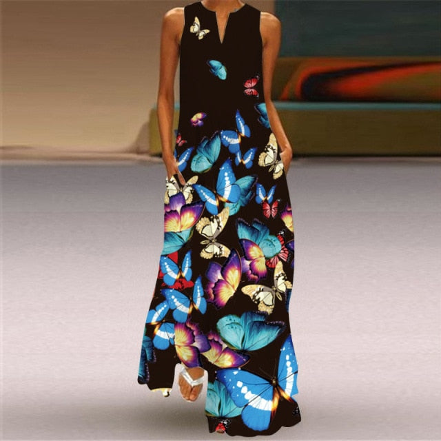 WAYOFLOVE Sleeveless Elegant Black Dress 2021 Casual Breathable Long Dresses Summer Beach Woman Girl Rose Print Maxi Dress Women