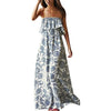 Women’s Sexy Tube Tops A-line Dress Vintage Printing Ruffles Off-the-shoulder Long Dress