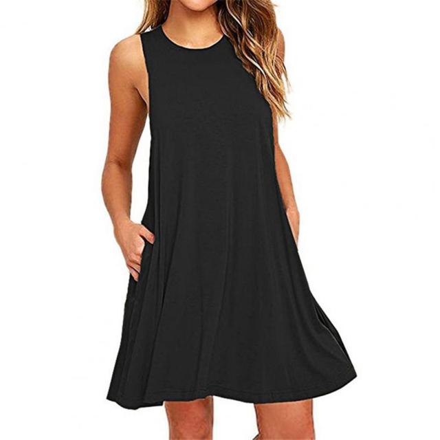 70% Hot Sell Dress Pocket All-match Summer Sleeveless Casual Above-knee Dress for Home