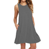 70% Hot Sell Dress Pocket All-match Summer Sleeveless Casual Above-knee Dress for Home