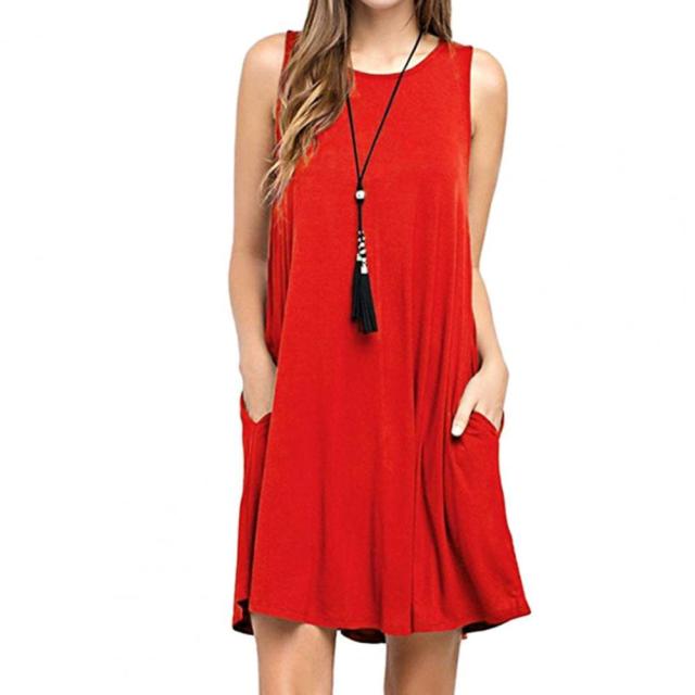 70% Hot Sell Dress Pocket All-match Summer Sleeveless Casual Above-knee Dress for Home