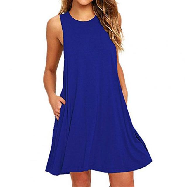 70% Hot Sell Dress Pocket All-match Summer Sleeveless Casual Above-knee Dress for Home