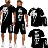 Men's Gym Training Fighter Sportwear Tracksuit Set 2 Pcs Cool 3D Cobra Kai Print Mixed Martial Arts T-Shirts+Shorts Sport Suit