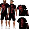 Men's Gym Training Fighter Sportwear Tracksuit Set 2 Pcs Cool 3D Cobra Kai Print Mixed Martial Arts T-Shirts+Shorts Sport Suit