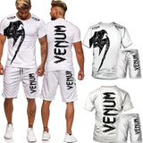 Men's Gym Training Fighter Sportwear Tracksuit Set 2 Pcs Cool 3D Cobra Kai Print Mixed Martial Arts T-Shirts+Shorts Sport Suit