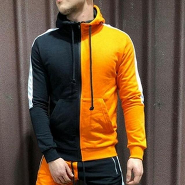 Men Sets Adults Jogger Sets Sportswear Hoodie Gym Zip Drawstring Pocket Striped Splicing Slim Fit Racksuit Set chandal hombre