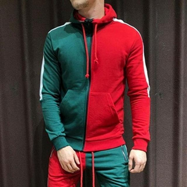 Men Sets Adults Jogger Sets Sportswear Hoodie Gym Zip Drawstring Pocket Striped Splicing Slim Fit Racksuit Set chandal hombre