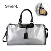 Silver Sports Bag Lady Luggage Bag in Travel Bags with Tag Duffel Gym Bag Leather Women Yoga Fitness sac de sport Big XA806WD