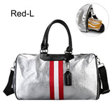 Silver Sports Bag Lady Luggage Bag in Travel Bags with Tag Duffel Gym Bag Leather Women Yoga Fitness sac de sport Big XA806WD