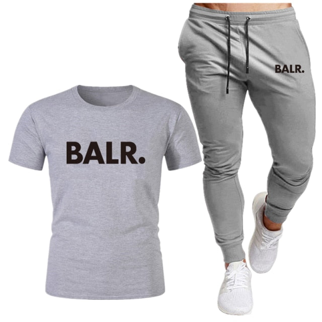 Sports Fitness BALR Men T-shirt Set+Pants 2 Pieces Sets Autumn Winter Hooded Tracksuit Male Sportswear Gym Sudadera Hombre