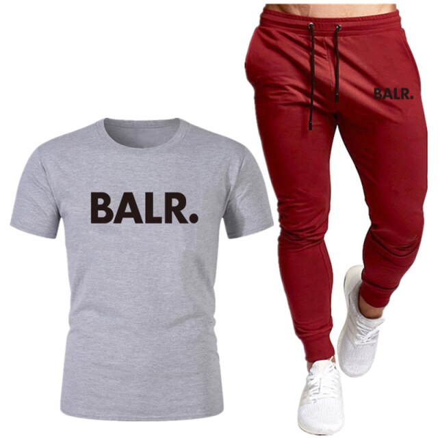 Sports Fitness BALR Men T-shirt Set+Pants 2 Pieces Sets Autumn Winter Hooded Tracksuit Male Sportswear Gym Sudadera Hombre