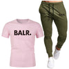 Sports Fitness BALR Men T-shirt Set+Pants 2 Pieces Sets Autumn Winter Hooded Tracksuit Male Sportswear Gym Sudadera Hombre