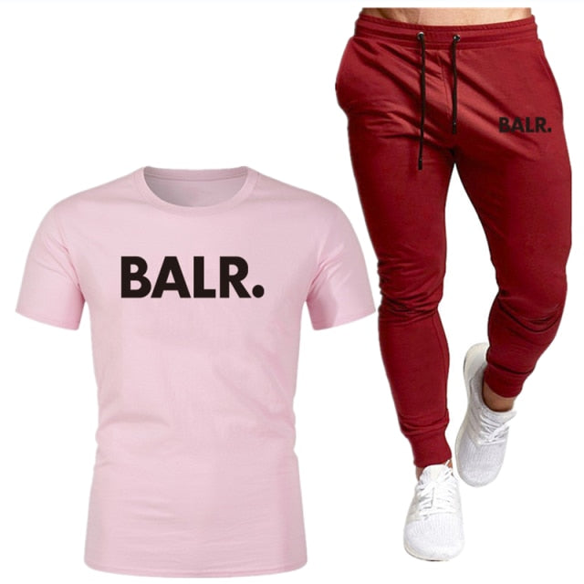 Sports Fitness BALR Men T-shirt Set+Pants 2 Pieces Sets Autumn Winter Hooded Tracksuit Male Sportswear Gym Sudadera Hombre