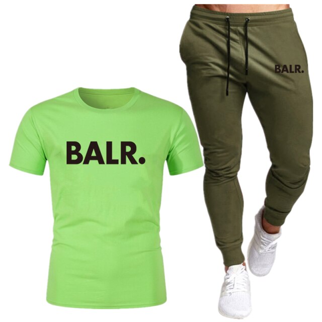 Sports Fitness BALR Men T-shirt Set+Pants 2 Pieces Sets Autumn Winter Hooded Tracksuit Male Sportswear Gym Sudadera Hombre