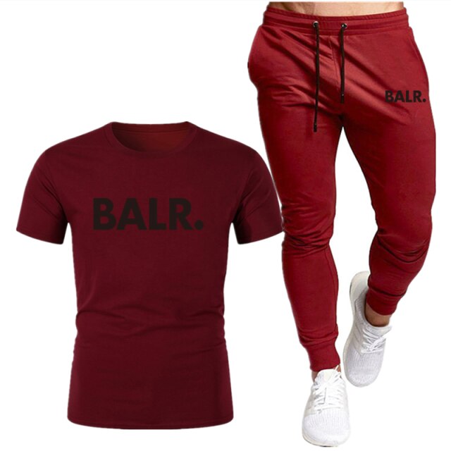 Sports Fitness BALR Men T-shirt Set+Pants 2 Pieces Sets Autumn Winter Hooded Tracksuit Male Sportswear Gym Sudadera Hombre