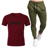 Sports Fitness BALR Men T-shirt Set+Pants 2 Pieces Sets Autumn Winter Hooded Tracksuit Male Sportswear Gym Sudadera Hombre