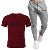 Sports Fitness BALR Men T-shirt Set+Pants 2 Pieces Sets Autumn Winter Hooded Tracksuit Male Sportswear Gym Sudadera Hombre