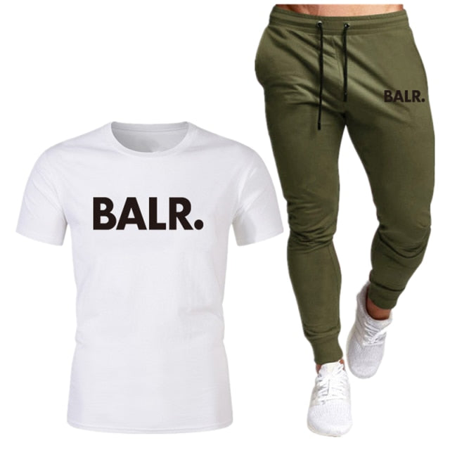 Sports Fitness BALR Men T-shirt Set+Pants 2 Pieces Sets Autumn Winter Hooded Tracksuit Male Sportswear Gym Sudadera Hombre