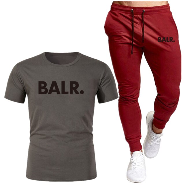 Sports Fitness BALR Men T-shirt Set+Pants 2 Pieces Sets Autumn Winter Hooded Tracksuit Male Sportswear Gym Sudadera Hombre