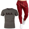 Sports Fitness BALR Men T-shirt Set+Pants 2 Pieces Sets Autumn Winter Hooded Tracksuit Male Sportswear Gym Sudadera Hombre