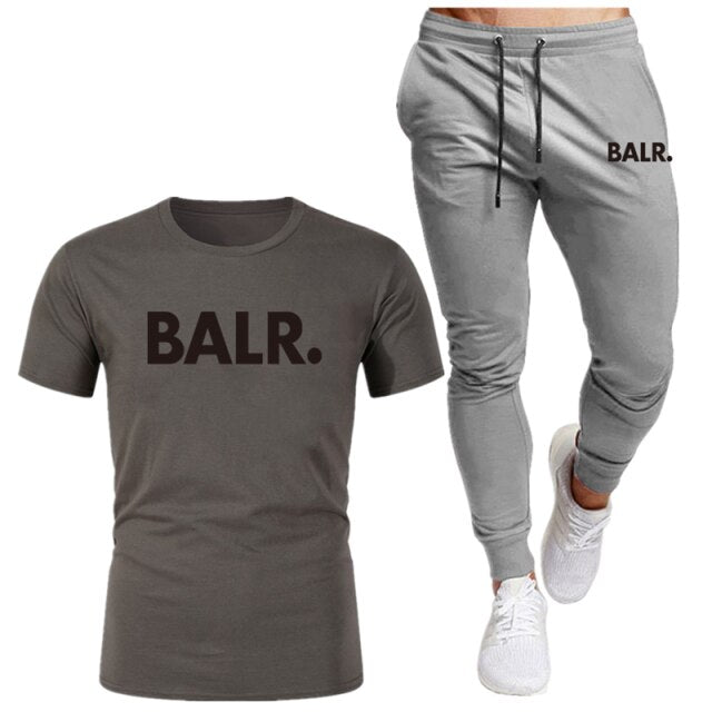 Sports Fitness BALR Men T-shirt Set+Pants 2 Pieces Sets Autumn Winter Hooded Tracksuit Male Sportswear Gym Sudadera Hombre