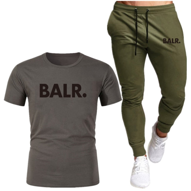 Sports Fitness BALR Men T-shirt Set+Pants 2 Pieces Sets Autumn Winter Hooded Tracksuit Male Sportswear Gym Sudadera Hombre