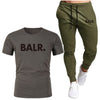 Sports Fitness BALR Men T-shirt Set+Pants 2 Pieces Sets Autumn Winter Hooded Tracksuit Male Sportswear Gym Sudadera Hombre