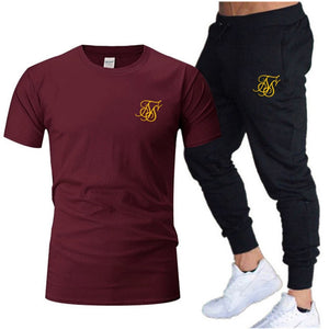 New SikSilk Men's Summer Leisure Sets T-Shirt+Pants Two Pieces Casual Tracksuit Male Sportswear Gym Brand Clothing Sweat Suit