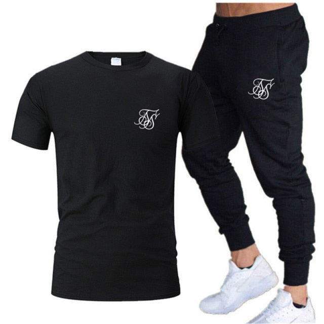 New SikSilk Men's Summer Leisure Sets T-Shirt+Pants Two Pieces Casual Tracksuit Male Sportswear Gym Brand Clothing Sweat Suit