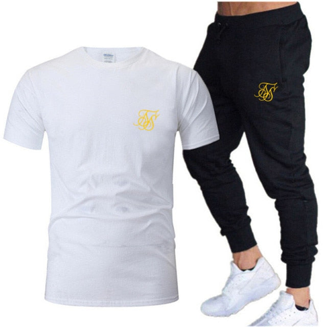 New SikSilk Men's Summer Leisure Sets T-Shirt+Pants Two Pieces Casual Tracksuit Male Sportswear Gym Brand Clothing Sweat Suit