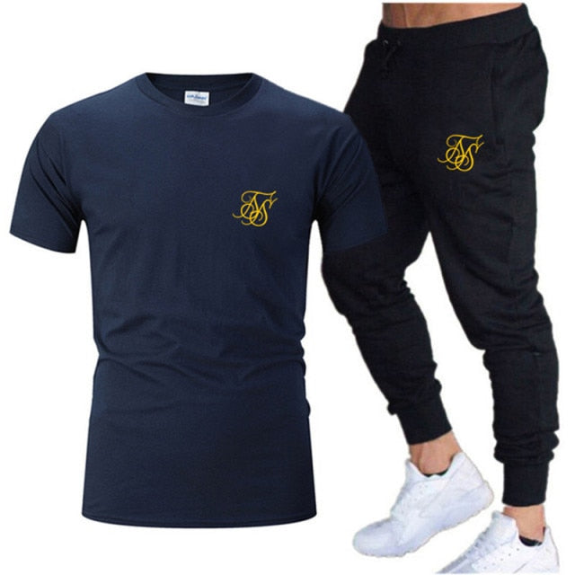 New SikSilk Men's Summer Leisure Sets T-Shirt+Pants Two Pieces Casual Tracksuit Male Sportswear Gym Brand Clothing Sweat Suit