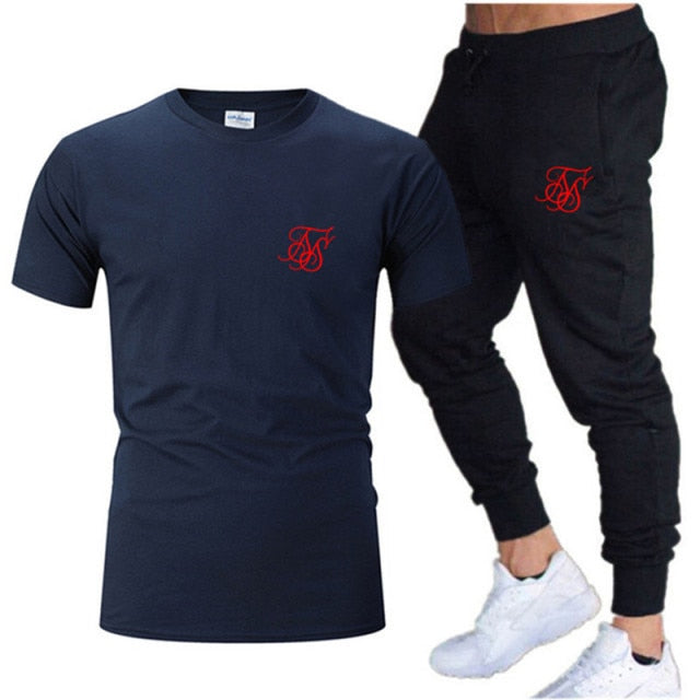 New SikSilk Men's Summer Leisure Sets T-Shirt+Pants Two Pieces Casual Tracksuit Male Sportswear Gym Brand Clothing Sweat Suit