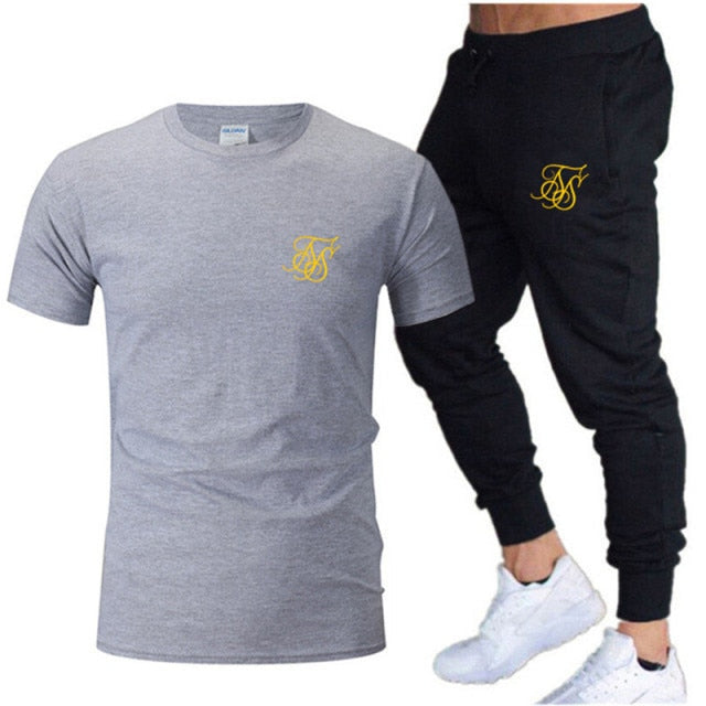 New SikSilk Men's Summer Leisure Sets T-Shirt+Pants Two Pieces Casual Tracksuit Male Sportswear Gym Brand Clothing Sweat Suit