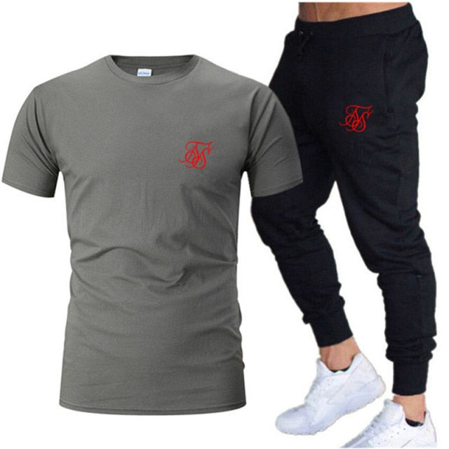 New SikSilk Men's Summer Leisure Sets T-Shirt+Pants Two Pieces Casual Tracksuit Male Sportswear Gym Brand Clothing Sweat Suit