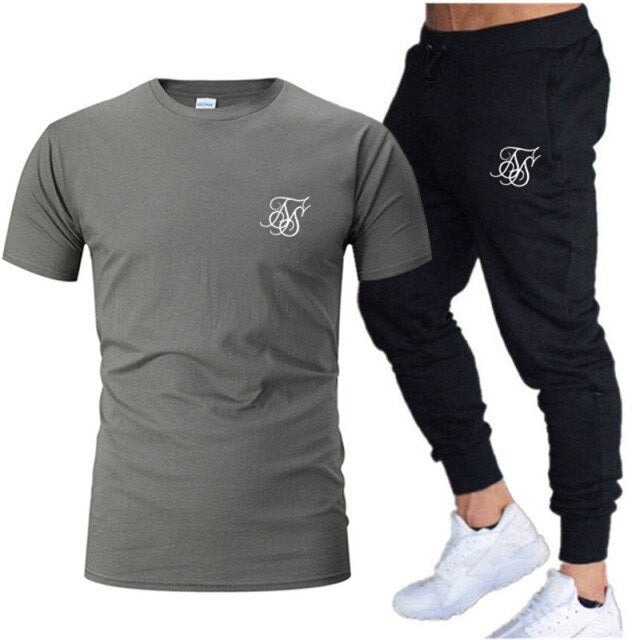 New SikSilk Men's Summer Leisure Sets T-Shirt+Pants Two Pieces Casual Tracksuit Male Sportswear Gym Brand Clothing Sweat Suit